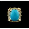 Image 1 : 18KT Yellow Gold 6.52ct Turquoise and Diamond Ring