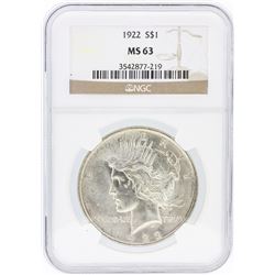 1922 NGC MS63 Peace Silver Dollar