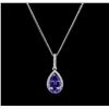 Image 2 : 2.30ct Tanzanite and Diamond Pendant With Chain - 14KT White Gold