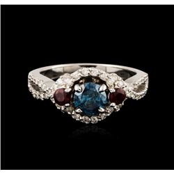 14KT White Gold 1.03ctw Fancy Blue Diamond and Ruby Ring