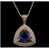 Image 2 : 14KT Yellow Gold 6.47ct Tanzanite and Diamond Pendant With Chain