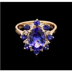 2.85ct Tanzanite, Blue Sapphire and Diamond Ring - 14KT Rose Gold