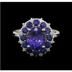 3.56ct Tanzanite, Sapphire and Diamond Ring - 14KT White Gold