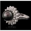 Image 2 : 14KT White Gold Pearl and Diamond Ring