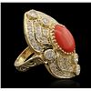 Image 2 : 14KT Yellow Gold 4.40ct Coral and Diamond Ring