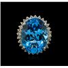 Image 1 : 14KT White Gold 26.80ct Blue Topaz and Diamond Ring