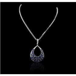 14KT White Gold 15.07ctw Sapphire & Diamond Pendant with Chain