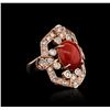 Image 2 : 14KT Rose Gold 3.17ct Coral and Diamond Ring