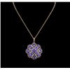 Image 1 : 15.60ctw Tanzanite, Sapphire and Diamond Pendant With Chain - 14KT Rose Gold