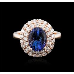 14KT Rose Gold 2.93ct Tanzanite and Diamond Ring