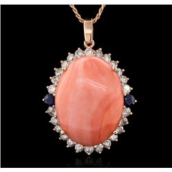 32.06ct Pink Coral, Sapphire, and Diamond Pendant With Chain - 14KT Rose Gold