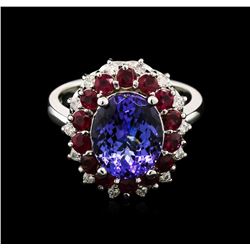 4.20ct Tanzanite, Ruby and Diamond Ring - 14KT White Gold