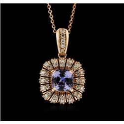 14KT Rose Gold 1.76ct Tanzanite and Diamond Pendant With Chain