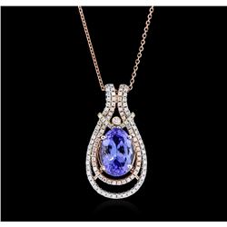 14KT Two-Tone Gold 3.95ct Tanzanite and Diamond Pendant With Chain