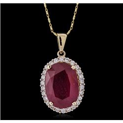 14KT Yellow Gold 6.47ct Ruby and Diamond Pendant with Chain