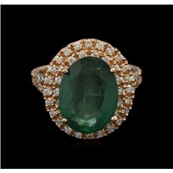 5.55ct Emerald and Diamond Ring - 14KT Rose Gold