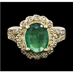 14KT Yellow Gold 1.89ct Emerald and Diamond Ring