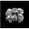 Image 1 : 0.78ctw Ruby and Diamond Skull Ring - 18KT White Gold