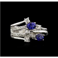 0.87ctw Sapphire and Diamond Ring - 14KT White Gold