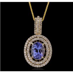 14KT Yellow Gold 4.19ct Tanzanite and Diamond Pendant with Chain