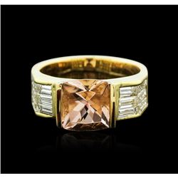 18KT Yellow Gold 2.87ct Morganite and Diamond Ring