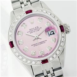 Rolex Stainless Steel Diamond And Ruby DateJust Ladies Watch