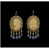 Image 1 : Cameo, Blue Topaz and Diamond Earrings - 14KT Yellow Gold
