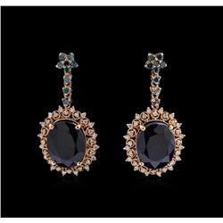 9.43ctw Blue Sapphire and Diamond Earrings - 14KT Rose Gold