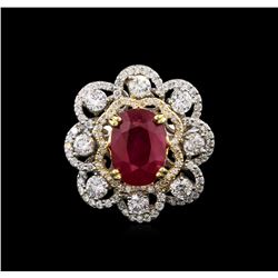 GIA Certified 4.04ct Ruby and Diamond Ring - 14KT Two-Tone Gold