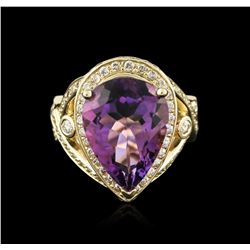 14KT Yellow Gold 7.27ct Amethyst and Diamond Ring