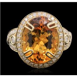 14KT Yellow Gold 7.71ct Citrine Quartz and Diamond Ring