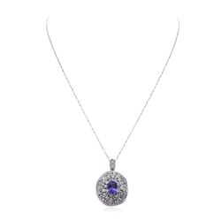 14KT White Gold 2.27ct Tanzanite and Diamond Pendant With Chain