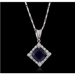 18KT White Gold 3.18ct Sapphire and Diamond Pendant With Chain