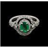 Image 1 : 14KT White Gold 0.97ct Emerald and Diamond Ring