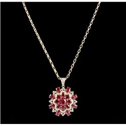 14KT Yellow Gold 34.26ctw Ruby & Diamond Pendant with Chain