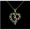 Image 1 : 14KT Yellow Gold 0.80ctw Emerald and Diamond Pendant With Chain