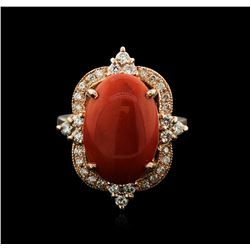 14KT Rose Gold 9.76ct Coral and Diamond Ring