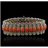 Image 1 : 14KT White Gold 24.60ctw Pink Coral and Diamond Bracelet