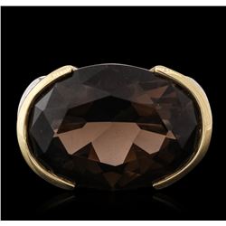 14KT Yellow Gold 20.17ct Smokey Quartz and Diamond Ring