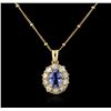 Image 1 : 14KT Yellow Gold 2.24ct Tanzanite and Diamond Pendant With Chain