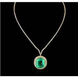 18KT Yellow Gold GIA Certified 49.47ct Emerald and Diamond Necklace