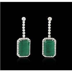 14KT White Gold GIA Certified 30.46ctw Emerald and Diamond Earrings