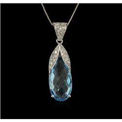 9.94ct Blue Topaz and Diamond Pendant With Chain - 14KT White Gold