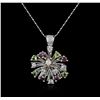 Image 1 : 14KT White Gold 2.52ctw Tourmaline and Diamond Pendant With Chain