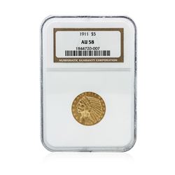 1911 NGC AU58 $5 Indian Head Half Eagle Gold Coin