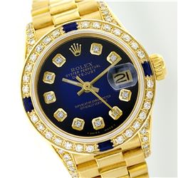 Rolex 18KT Gold Diamond and Sapphire President Ladies Watch