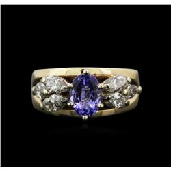 1.02ct Tanzanite and Diamond Ring - 14KT Yellow Gold