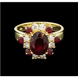 3.65ctw Ruby and Diamond Ring - 14KT Yellow Gold