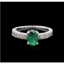 14KT White Gold 0.76ct Emerald and Diamond Ring