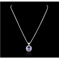 14KT White Gold 5.59ct Tanzanite and Diamond Pendant With Chain